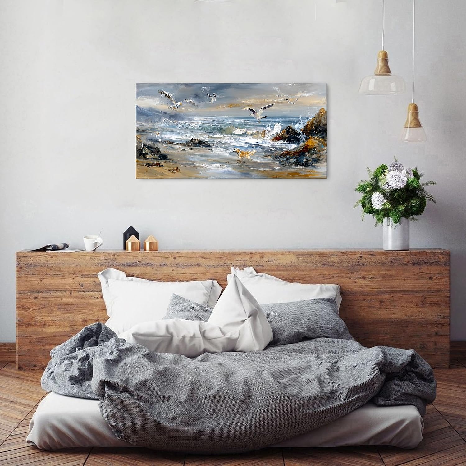 Detalle 2 de Ozean Strand Leinwand Wandkunst 50,8 × 101,6 cm – Maritimes Küstenbild für Wohnzimmer und Schlafzimmer