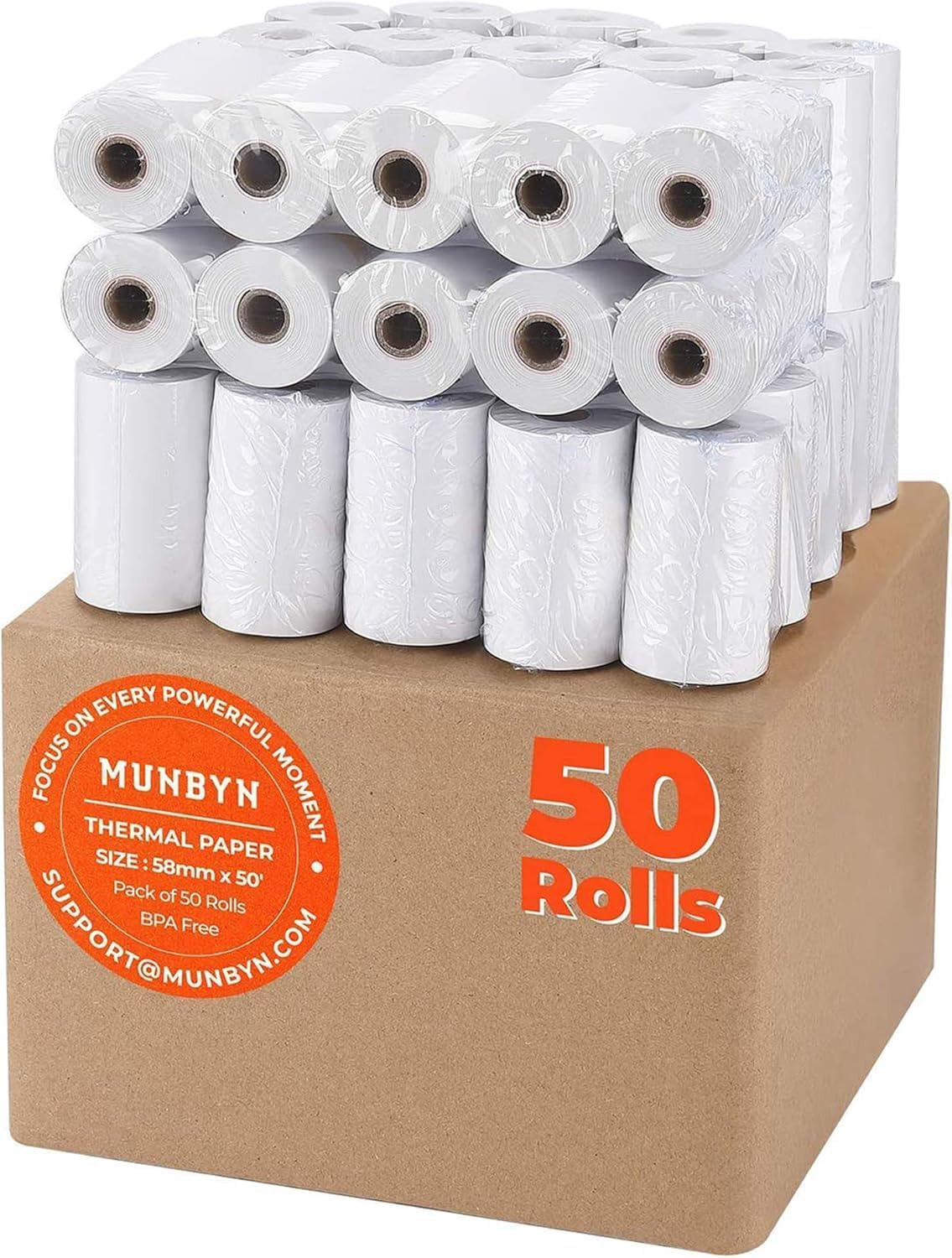 Detalle de MUNBYN 56mm Thermal Receipt Paper, 50 Rolls, BPA- and BPS-Free