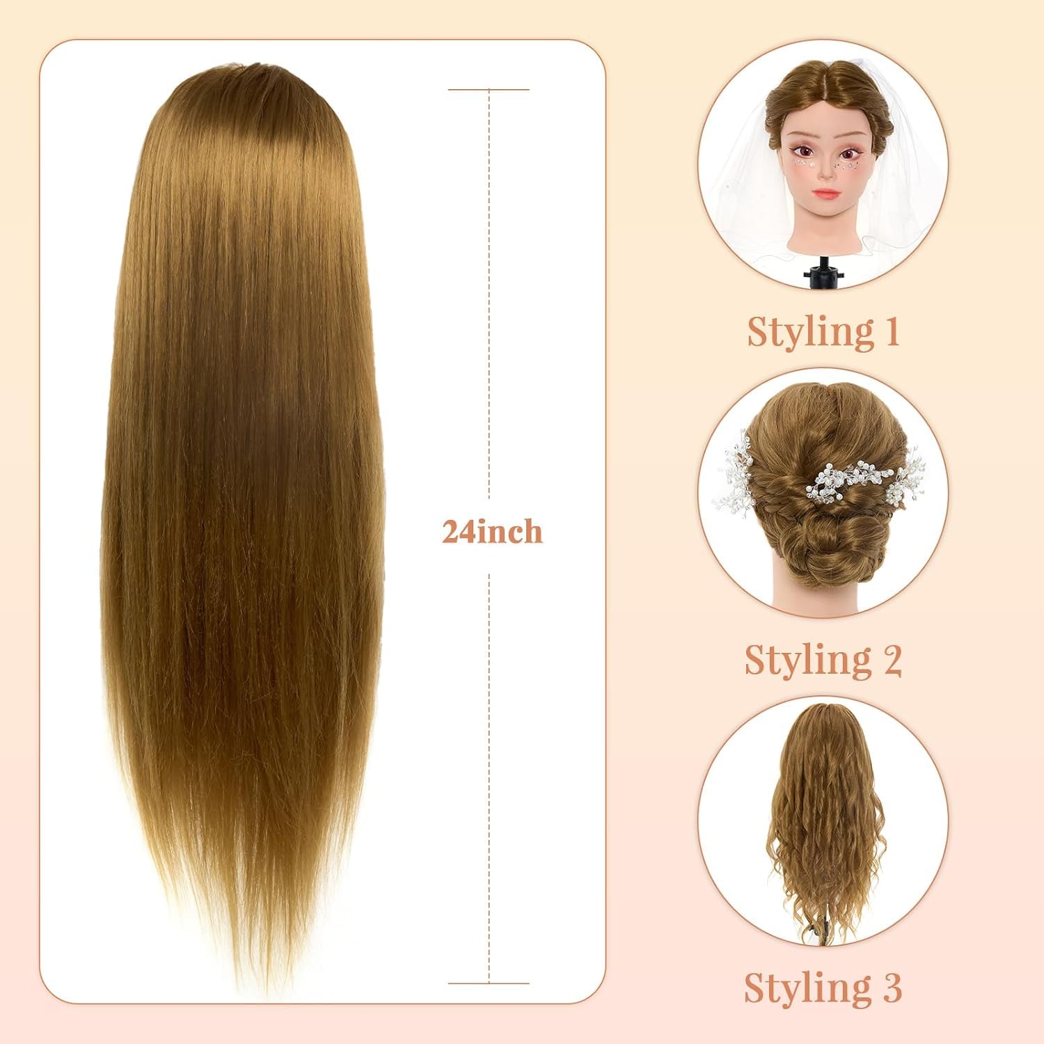 Detalle de Neverland 24 Zoll Frisierkopf mit 50% Echthaar – Übungskopf für Friseurschüler und Hobby-Styler