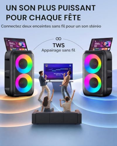 Detalle de HEEBUKE Karaoke Adulte (Nouveauté 2026) – Haut‑Parleur 2x10 W Bluetooth Portable avec 2 Microphones sans Fil