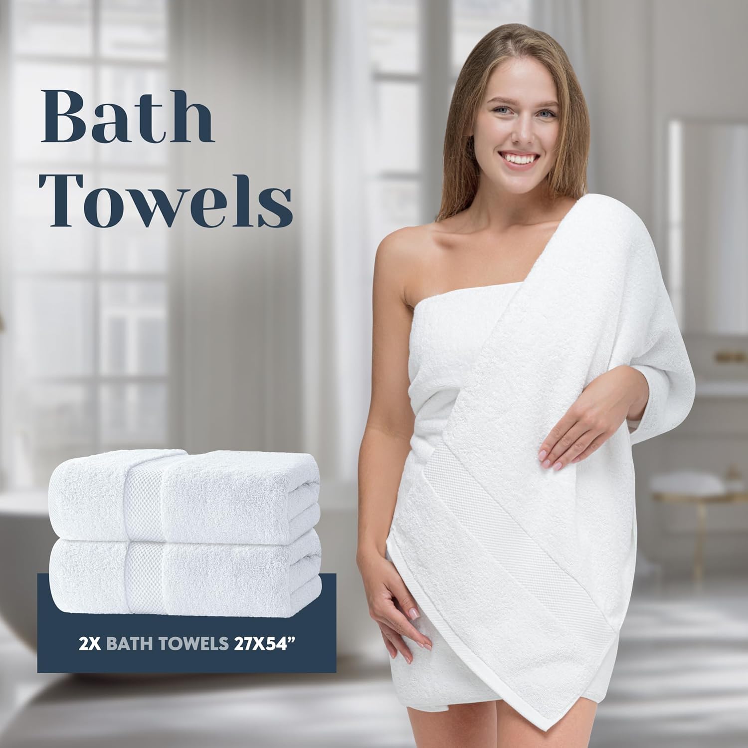 Detalle de Luxury White Bath Towel Set (8 Pieces) — 100% Turkish Cotton, 700 GSM