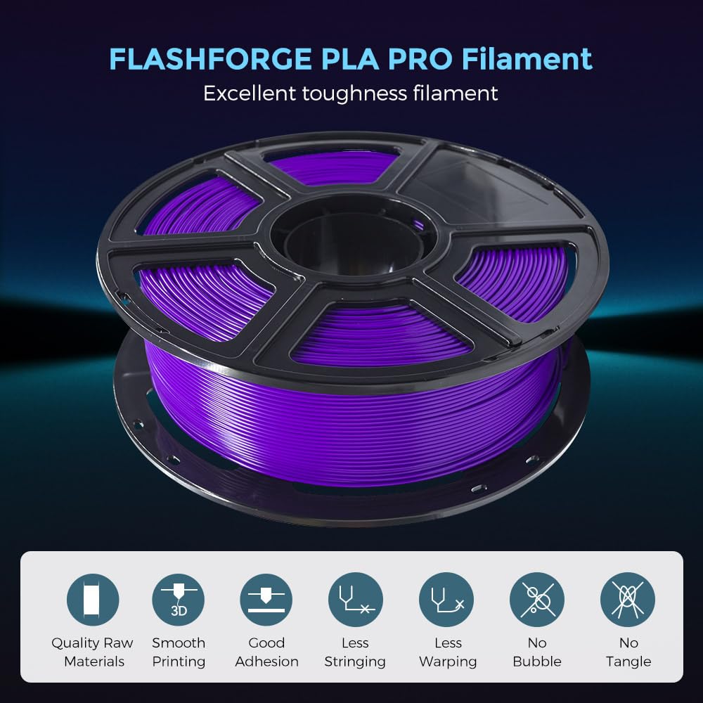 Detalle 2 de FLASHFORGE PLA PRO Morado 🌈 Carrete 2.2 lbs, Alta precisión