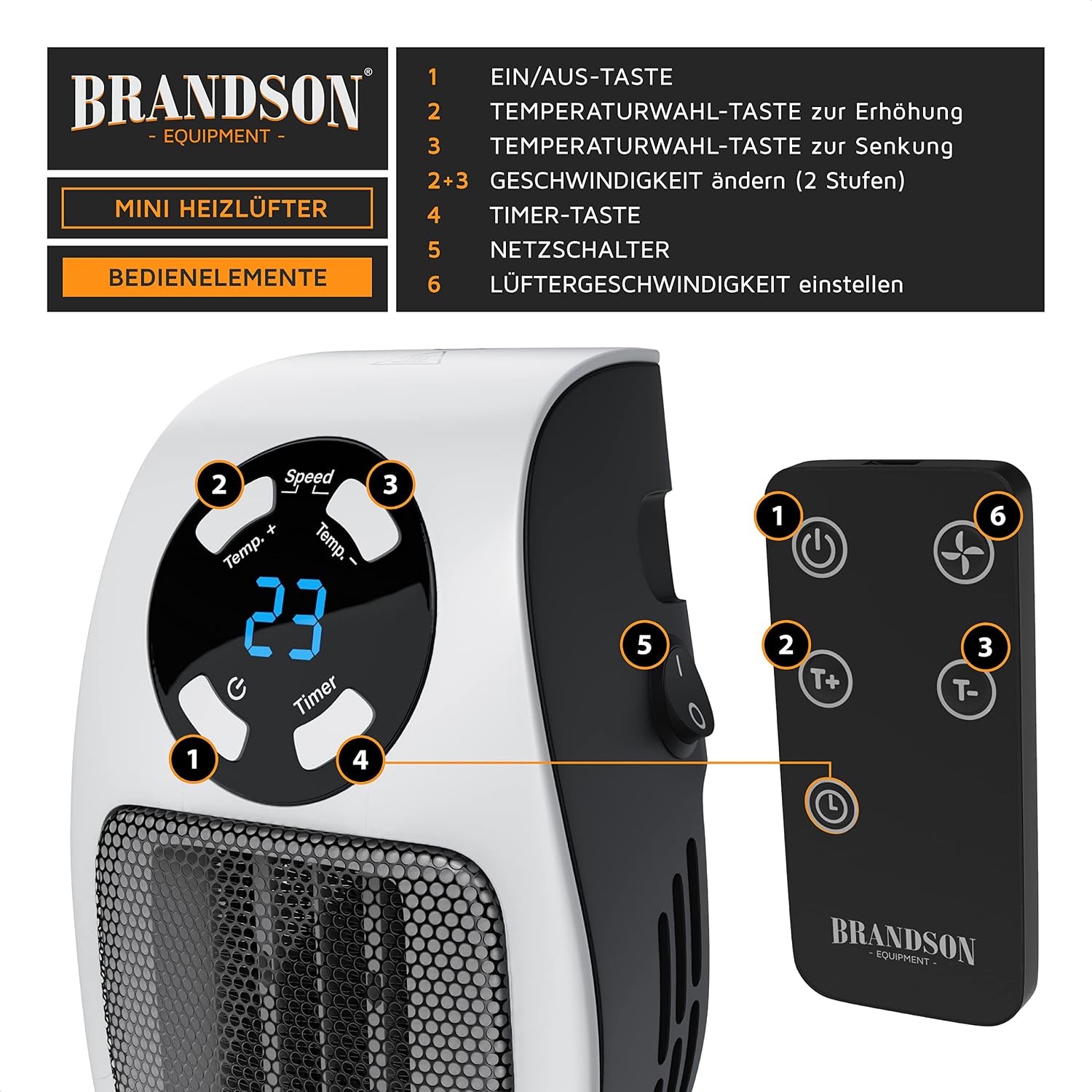 Detalle 2 de Brandson Heizlüfter energiesparend leise 500W