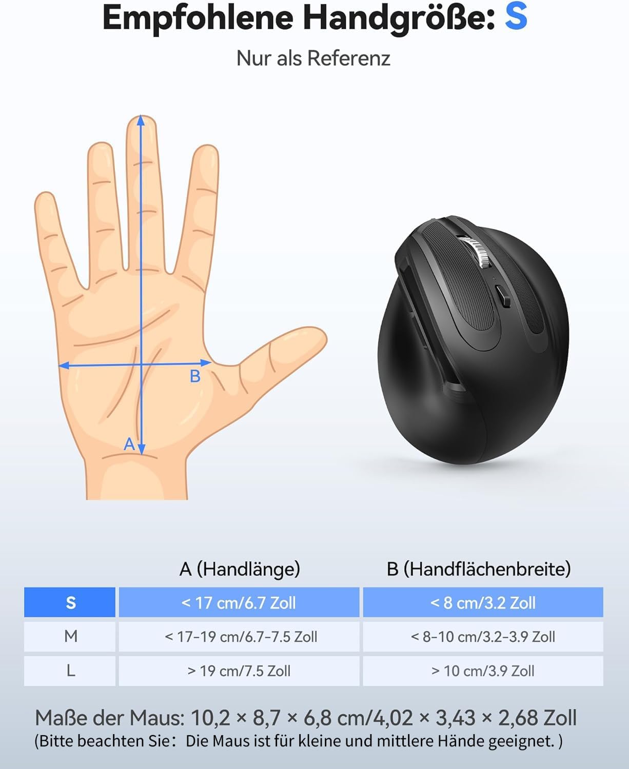 Detalle de TECKNET Ergonomische vertikale Maus Bluetooth – kompakte Lösung für Rechtsanwender mit bis zu 4800 DPI