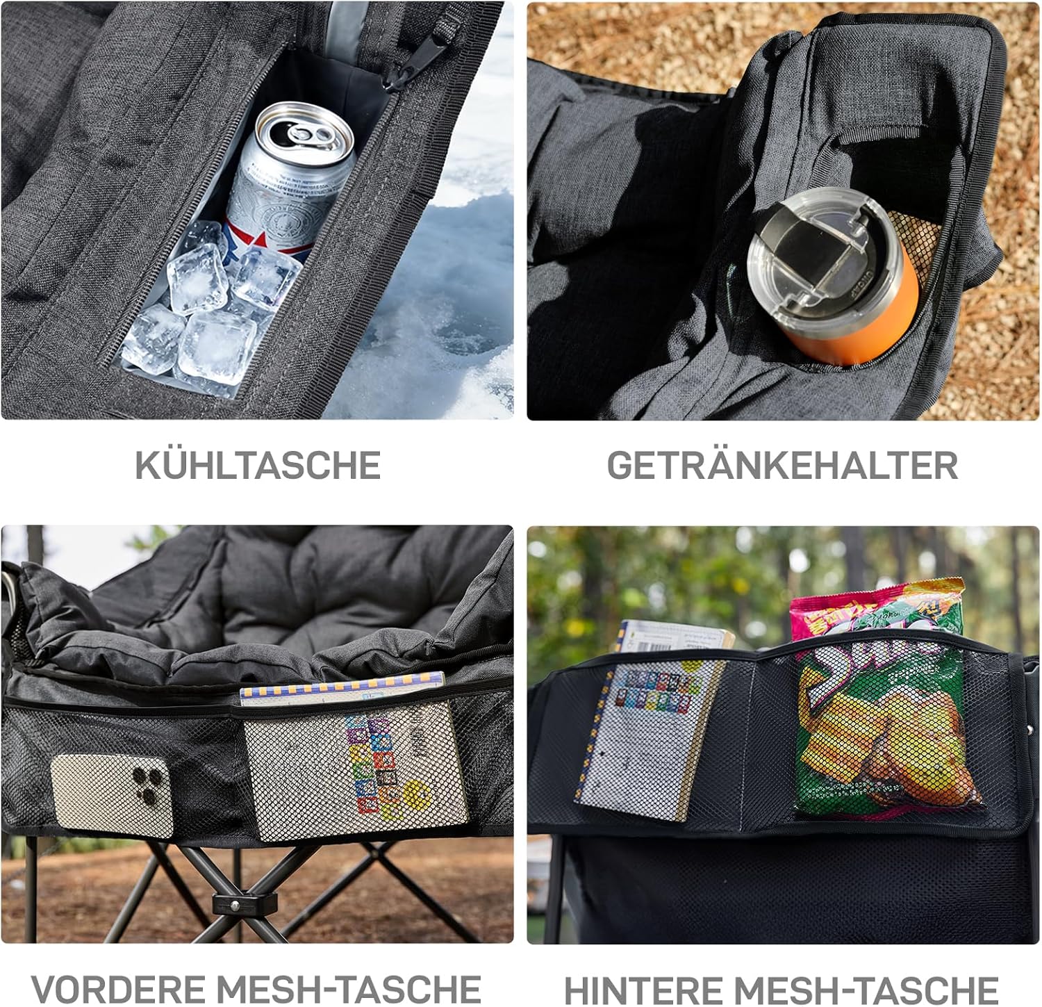 Thumbnail 6 de EVER ADVANCED 2-in-1 Campingstuhl Faltbar – Stabiler Klappstuhl mit abnehmbarer Polsterung, 180 kg Belastbarkeit, Kühltasche & Getränkehalter