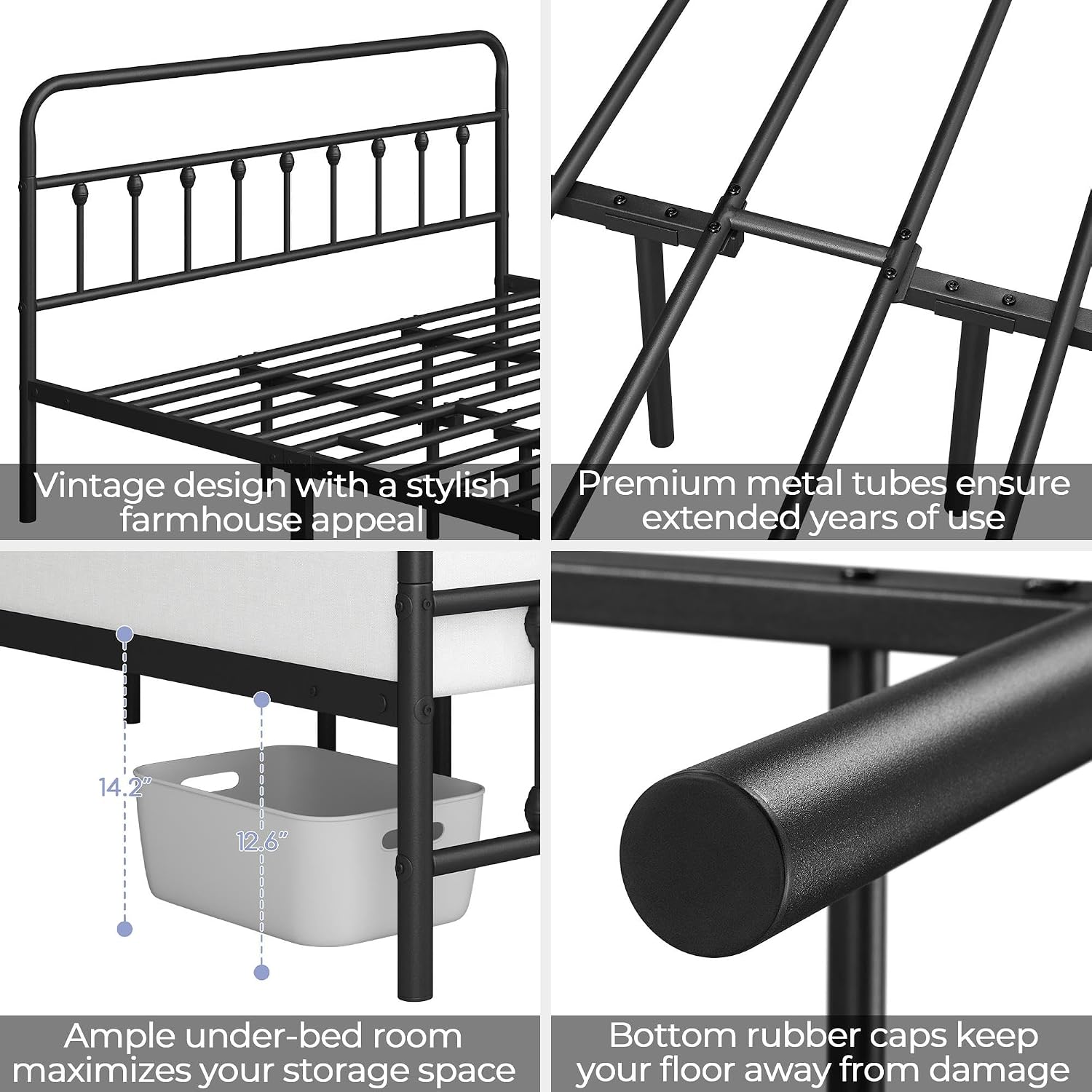 Detalle de Yaheetech King Metal Platform Bed Frame with Victorian Headboard and Under-Bed Storage
