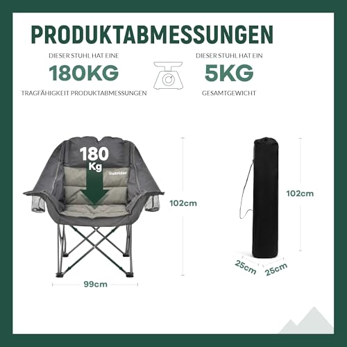 Detalle de OUTSIDER Campingstuhl, übergroß und gepolstert, bis 180 kg, grün