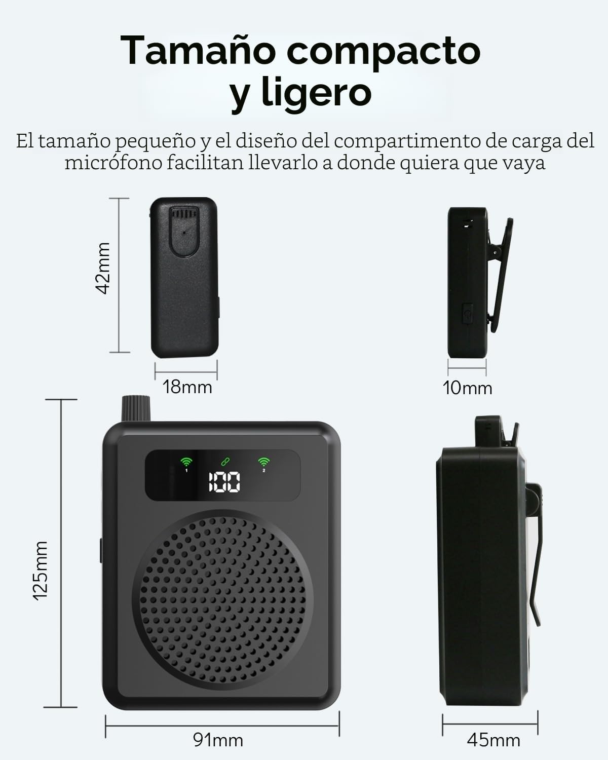 Detalle de QEEKADA Amplificador de Voz inalámbrico para Profesores: sistema portátil con 2 micrófonos lavalier