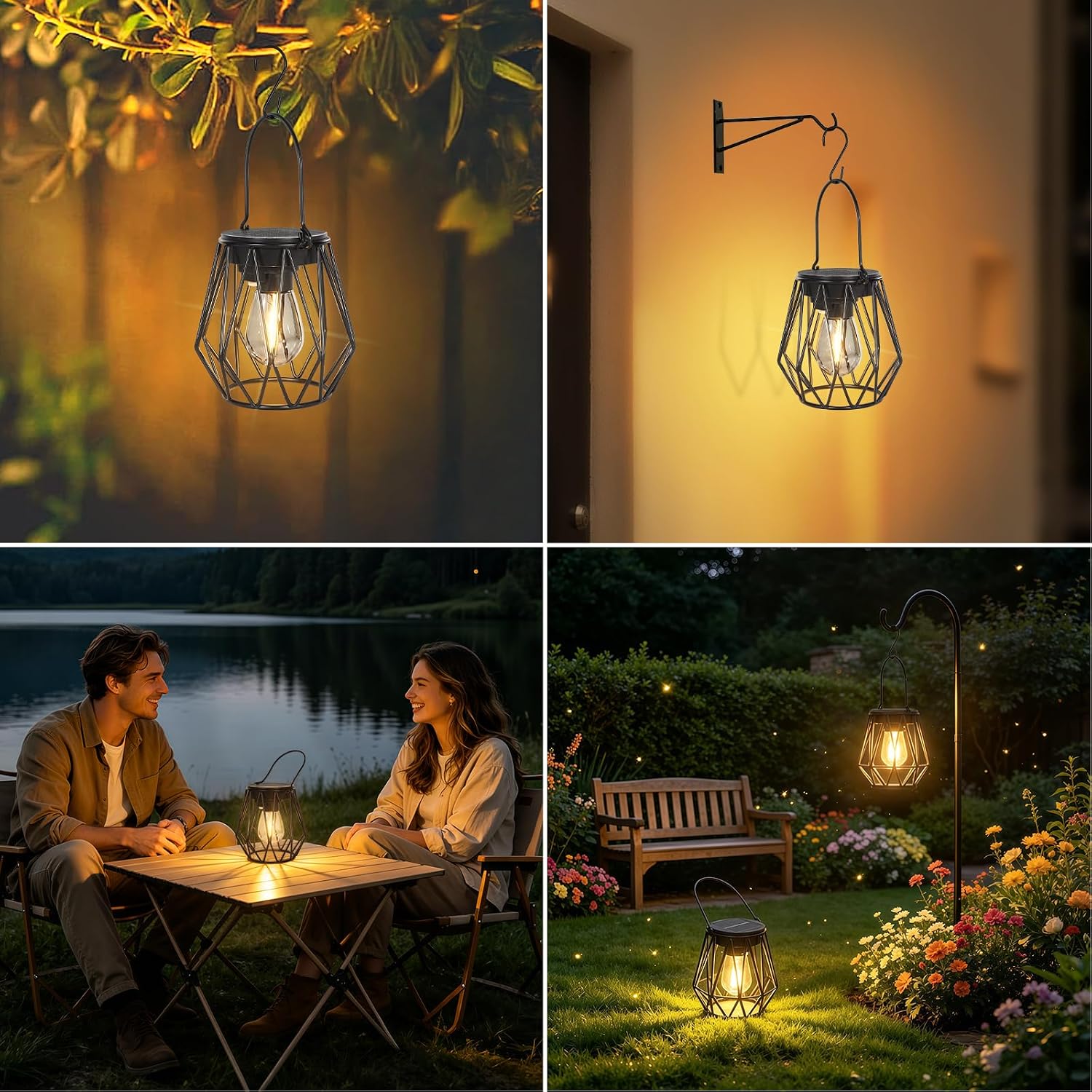 Thumbnail 6 de Dehobo Lanterne Solari da Esterno 2 Pezzi – Lampade solari IP65 in metallo con LED 2700K per giardino, campeggio e decorazioni