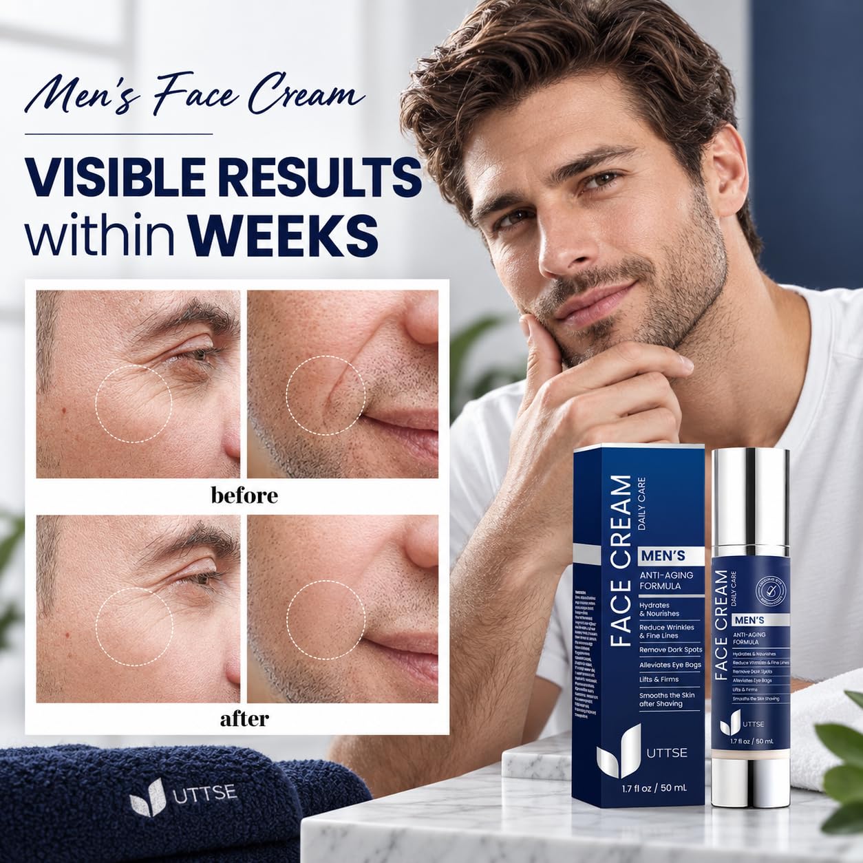 Detalle de Uttse 6-in-1 Men's Face Moisturizer, 1.7 fl oz, 3-Pack