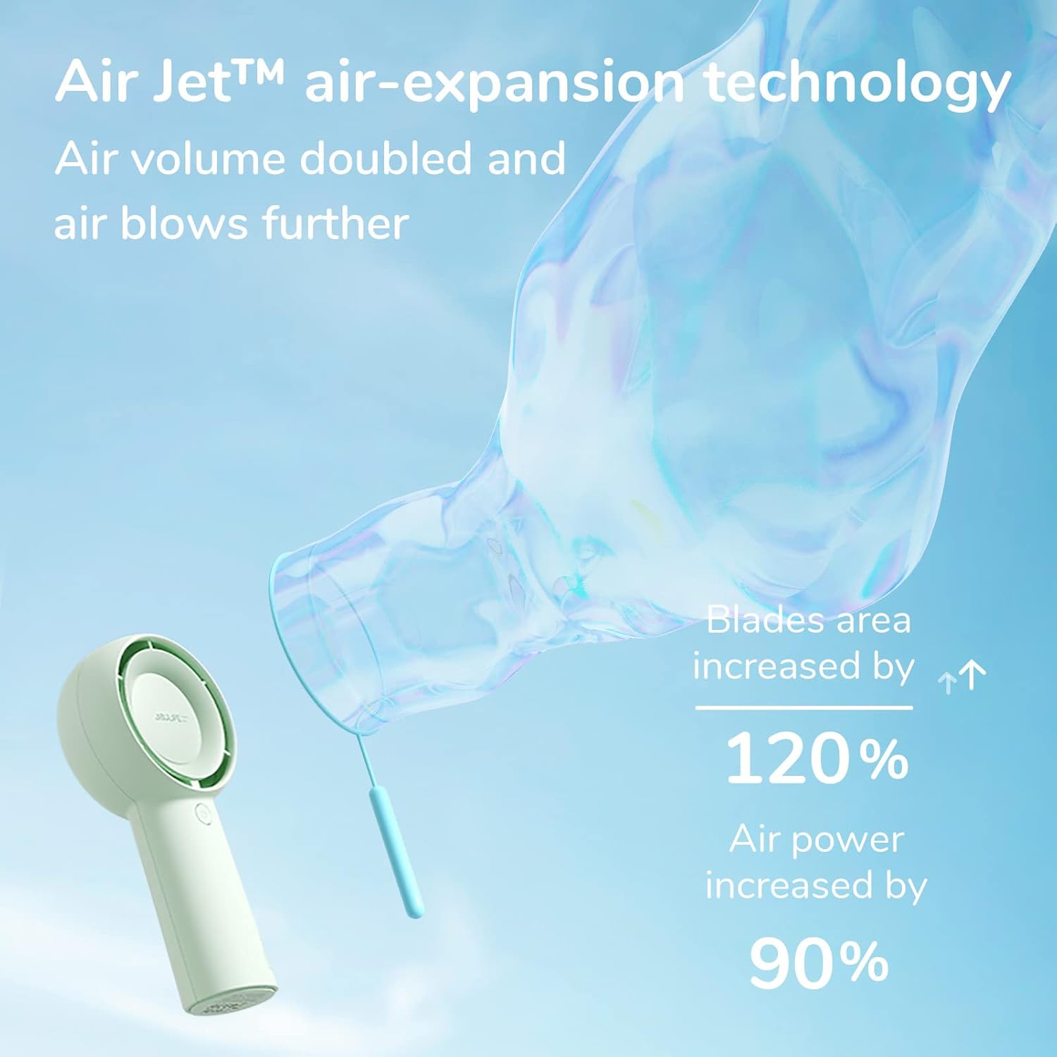 Detalle de JISULIFE Turbo Handventilator Akku – 16 Stunden Laufzeit, 4000 mAh, 5 Geschwindigkeiten, Braun