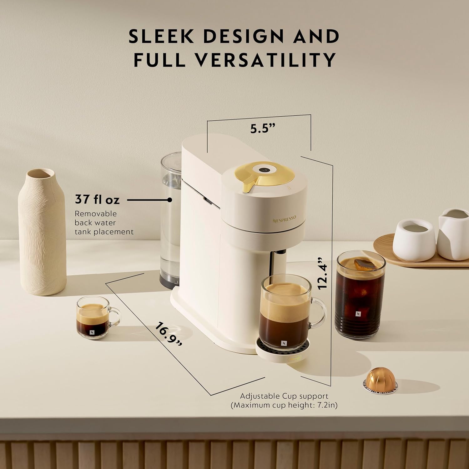 Thumbnail 2 de Nespresso Vertuo Next by DeLonghi (Creamy White with Gold) Coffee and Espresso Maker