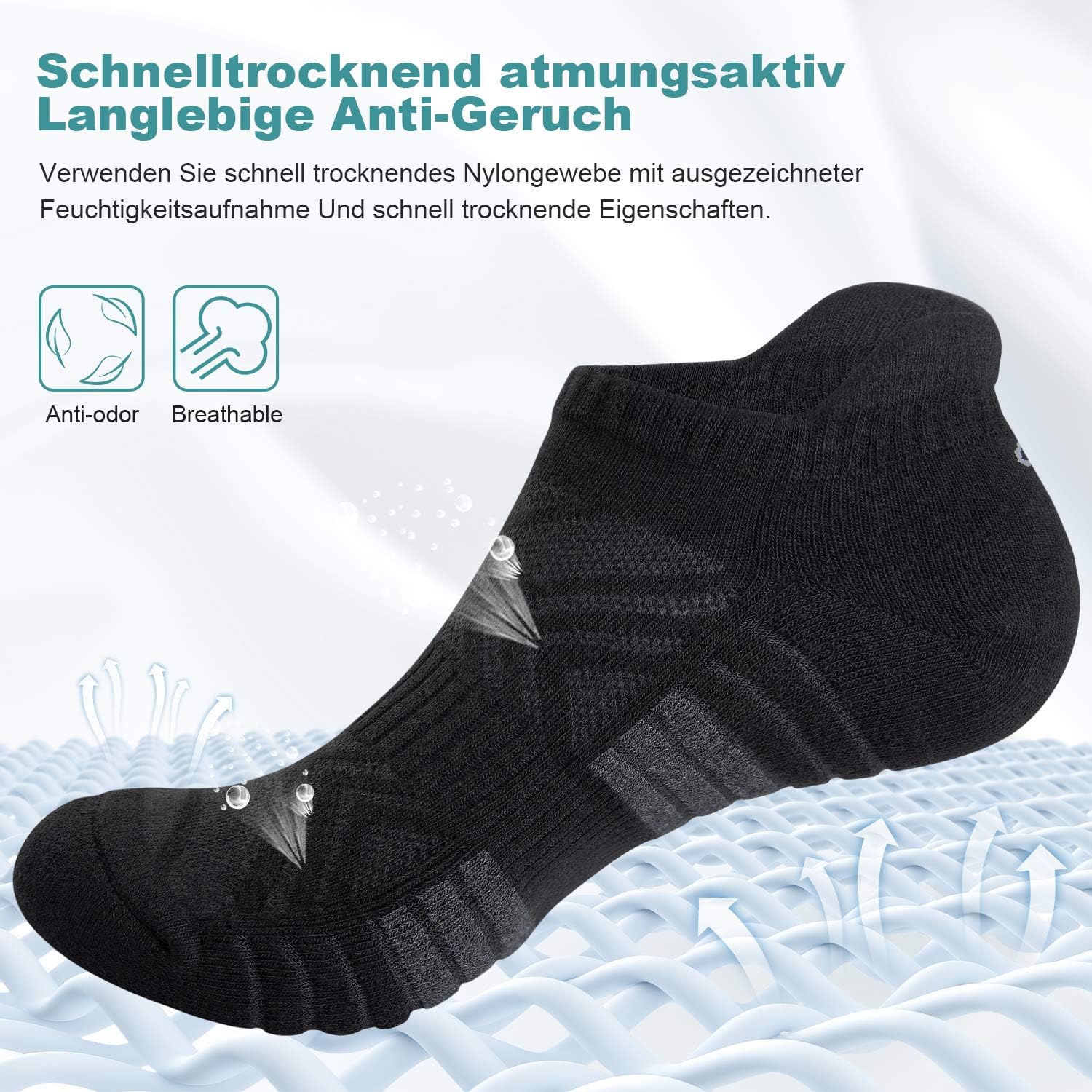 Thumbnail 4 de anqier 6 Paar Sneaker-Socken atmungsaktiv aus Baumwolle – kurz, leicht gepolstert (Schwarz/Weiß/Grau)