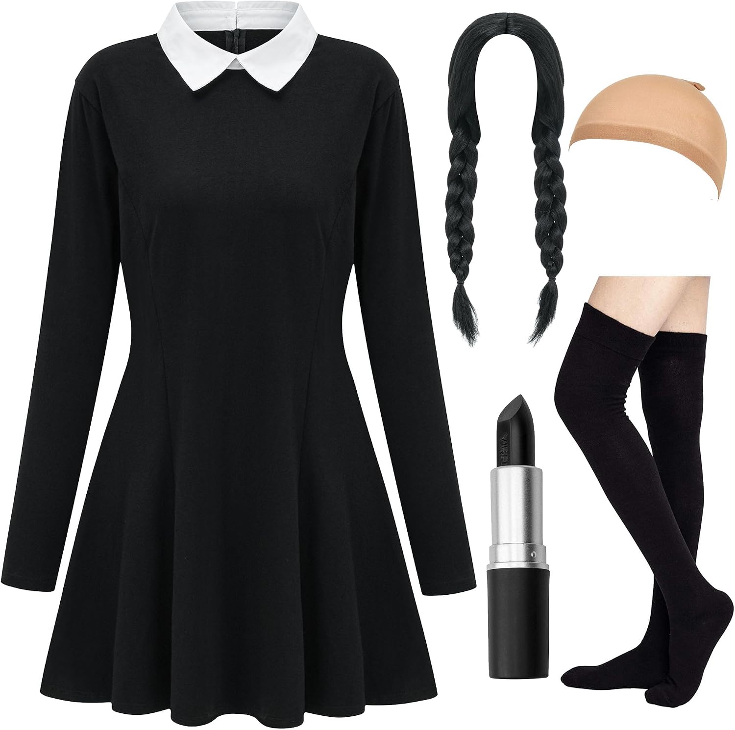Detalle de HMPRT Women's Halloween Costume Set with Black Peter Pan Collar Dress