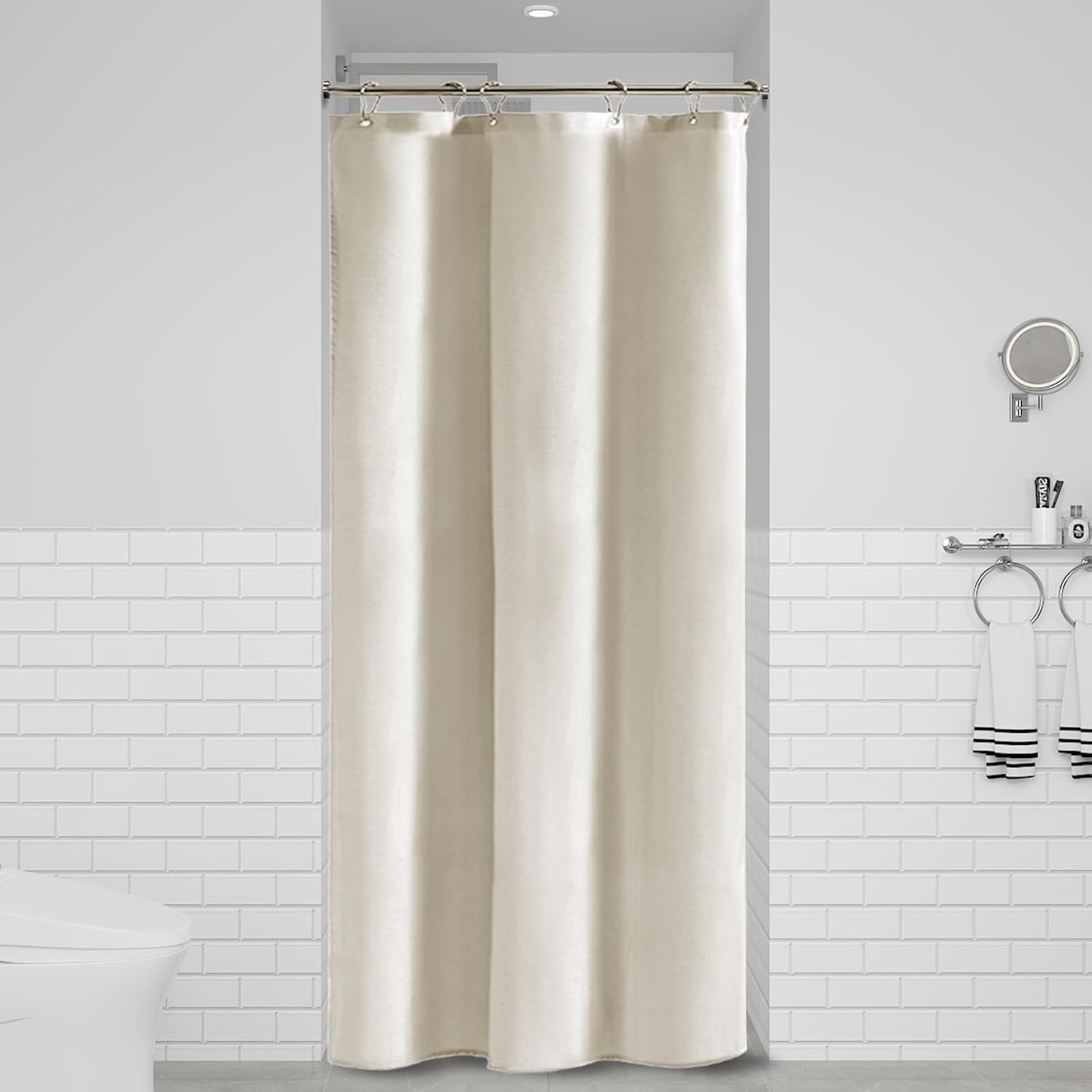 Detalle de BTTN Stall Fabric Shower Curtain - 36x72 Inch Linen Textured Heavy Duty Set