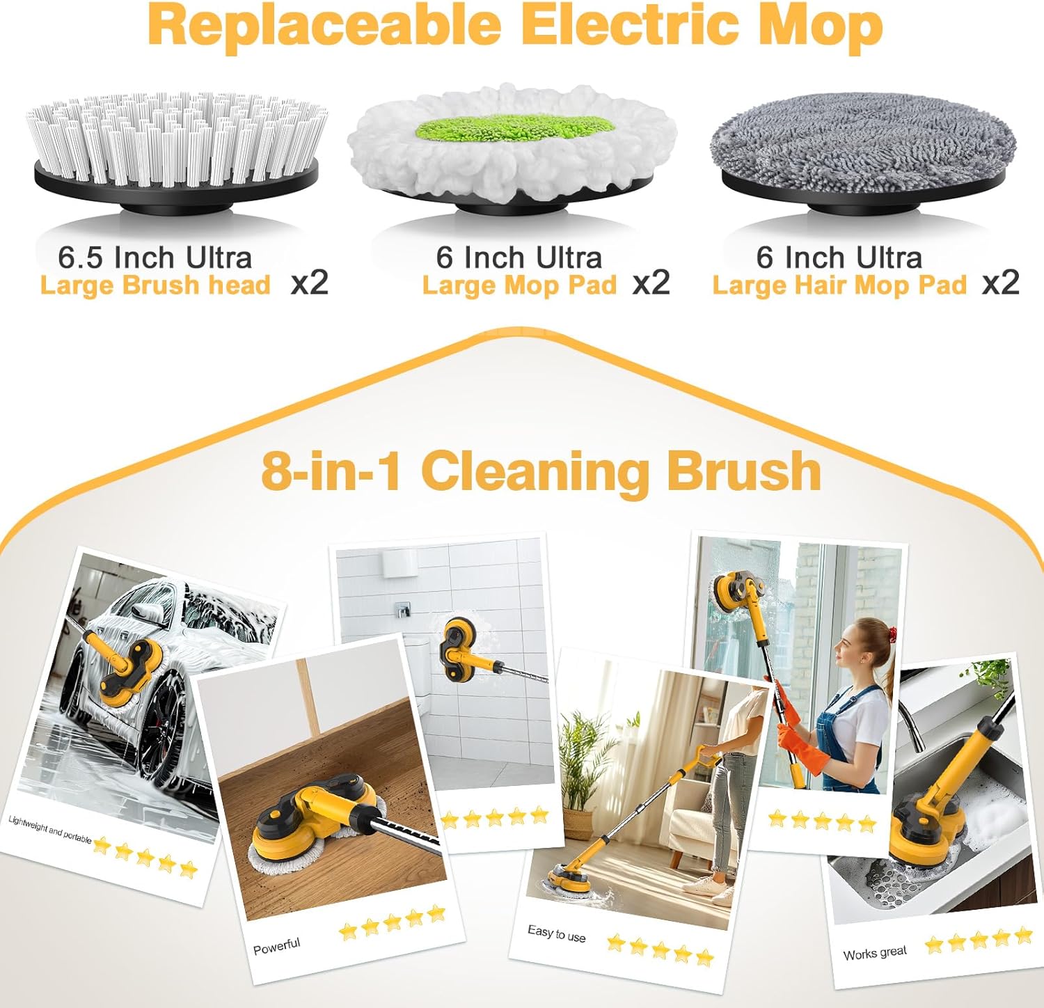 Detalle de Cordless Electric Mop for Dewalt 20V Battery (NO Battery) – 2-in-1 Spin Mop & Floor Scrubber with LED Light