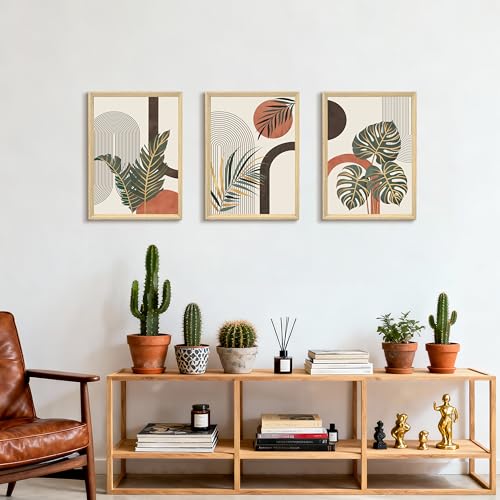 Detalle de 3Pcs Boho Naranja Botánico: Cuadros Geométricos con Marco (40x60 cm) de FajerminArt