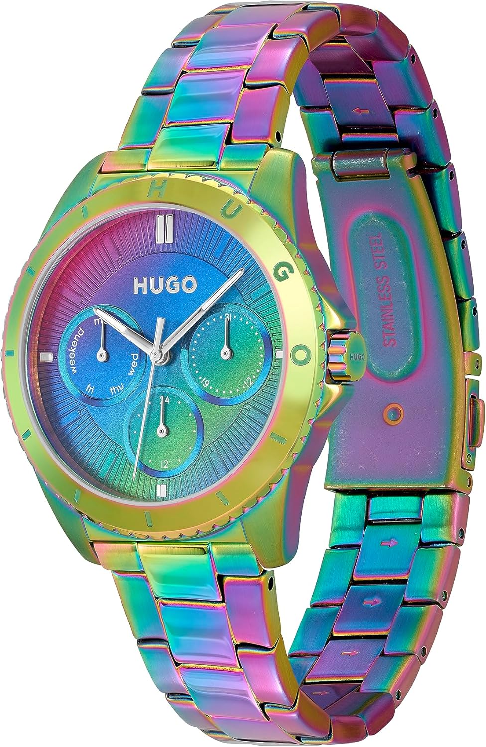 Thumbnail 1 de HUGO Orologio analogico multifunzione da donna Collezione #DANCE, cinturino in acciaio inox cromato arcobaleno