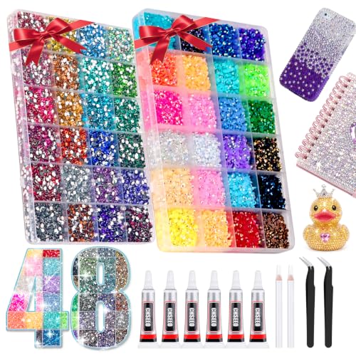Detalle de CHSEEO 48000Pcs Resin Jelly Rhinestones 48 Colours Nail Gems Bedazzling Kit