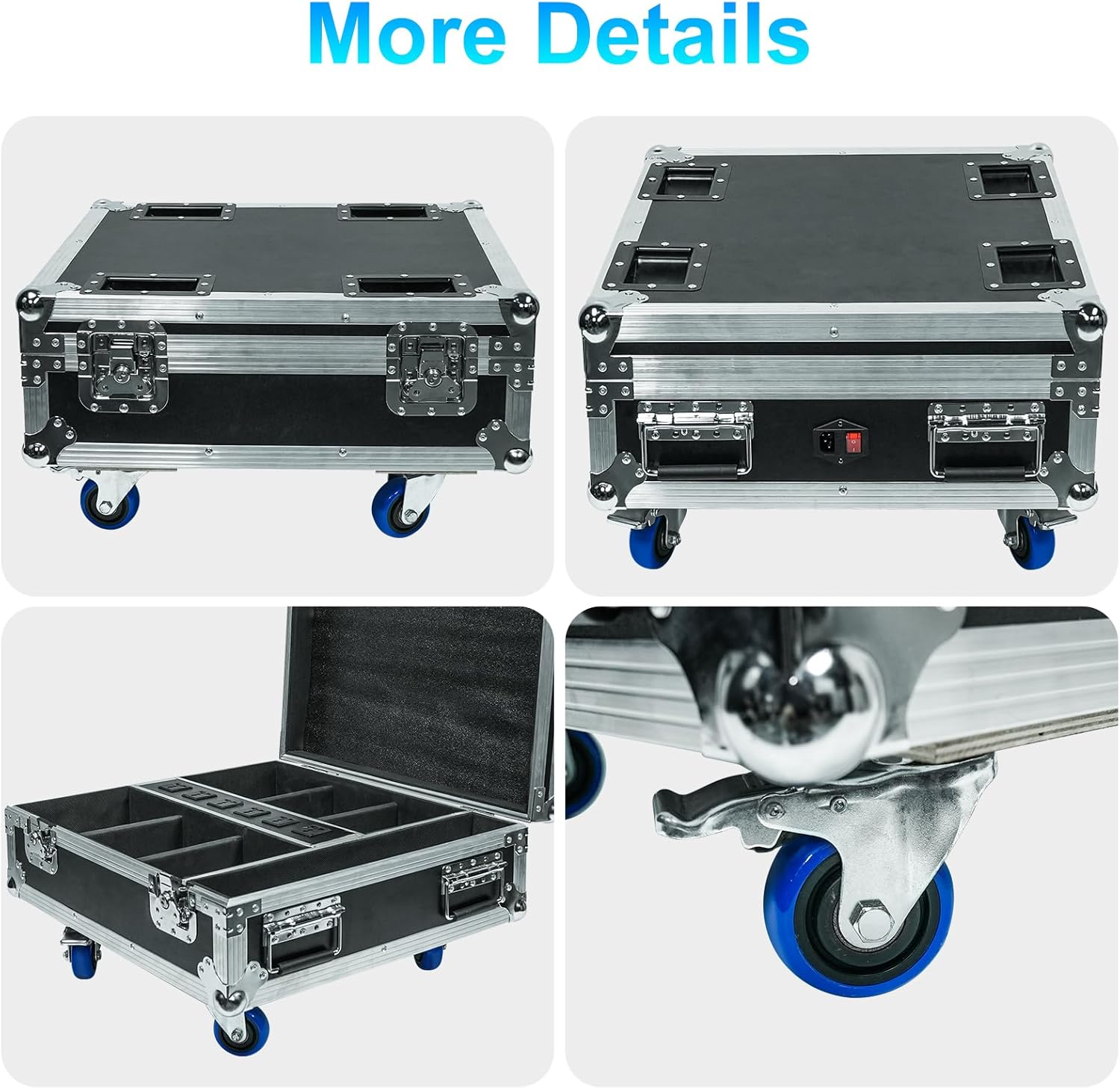 Detalle de PUZILOZA Flightcase: Valigetta portatile per 6 pezzi con batterie incorporate da 108 W APP Par LED (senza luce)