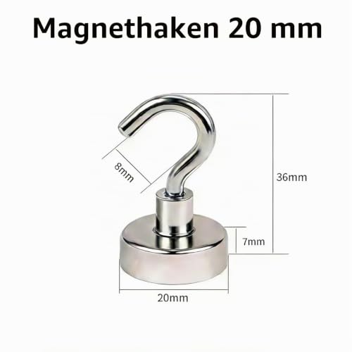 Detalle de SZAXCCOM 20 Stück Magnethaken Klein 20 mm – Extra Stark Neodym Haken für Kühlschrank, Schrank, Büro und Haushalt