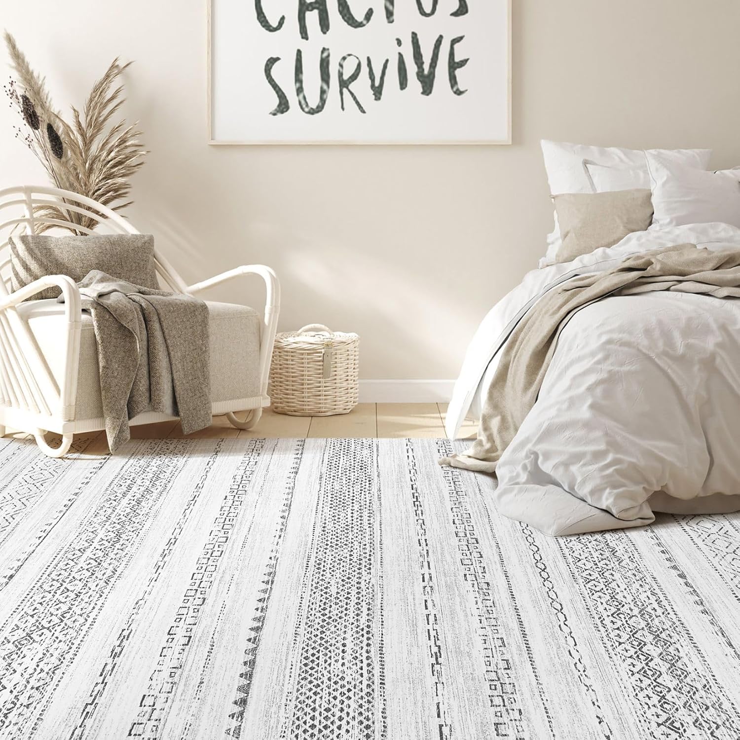 Thumbnail 5 de Nakagishi 9x12 Area Rug: Washable Boho Grey, Non-Slip, Stain-Resistant