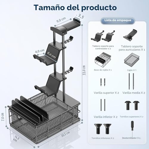 Thumbnail 7 de KDD Soporte Auriculares Gaming con Cajón y Organizador de Cables – Barra de Aluminio, 2 Mandos y USB/Dispositivos