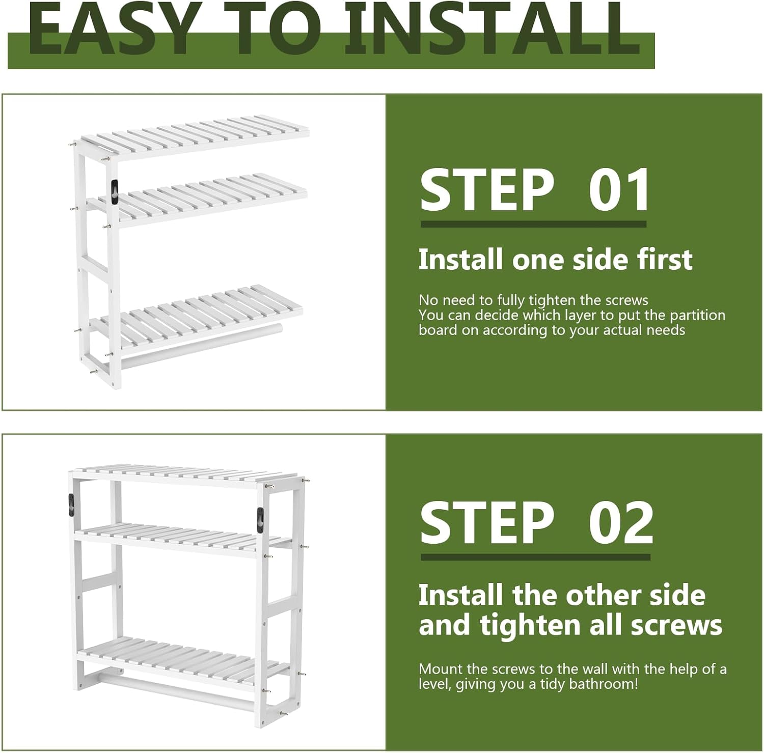 Detalle 2 de Bamworld 3-Tier Adjustable Bamboo Over-the-Toilet Rack Shelf Storage (White)