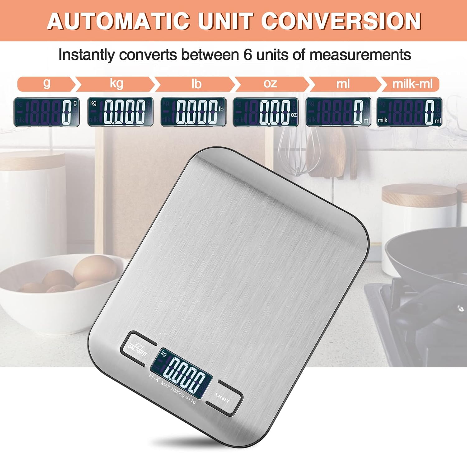 Thumbnail 2 de Digitale Küchenwaage mit LCD-Display, Tara-Funktion und 1-g-Schritten (bis 10 kg) – Silber