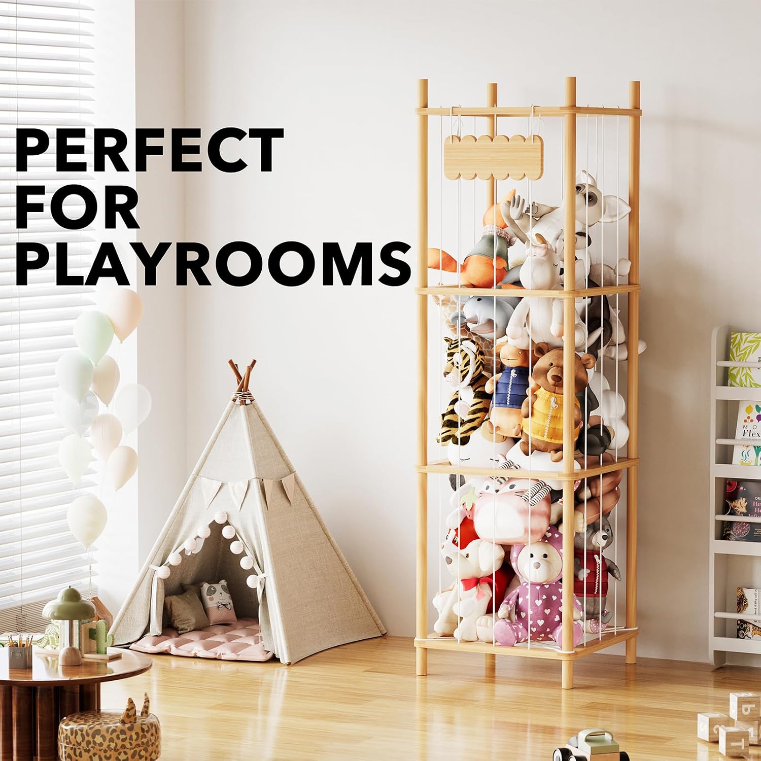Thumbnail 4 de SpaceAid Soft Toy Storage Wooden Cuddly Toy Zoo Organiser (40 cm wide, natural)