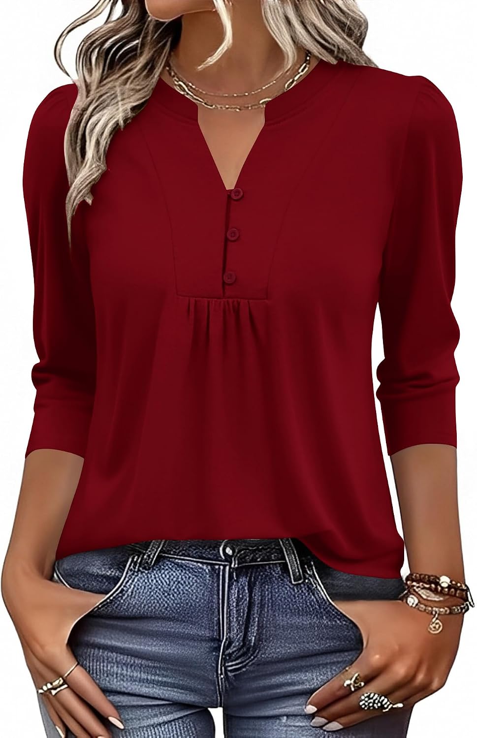 Detalle 2 de IECCP 3/4 Sleeve Henley V-Neck Top