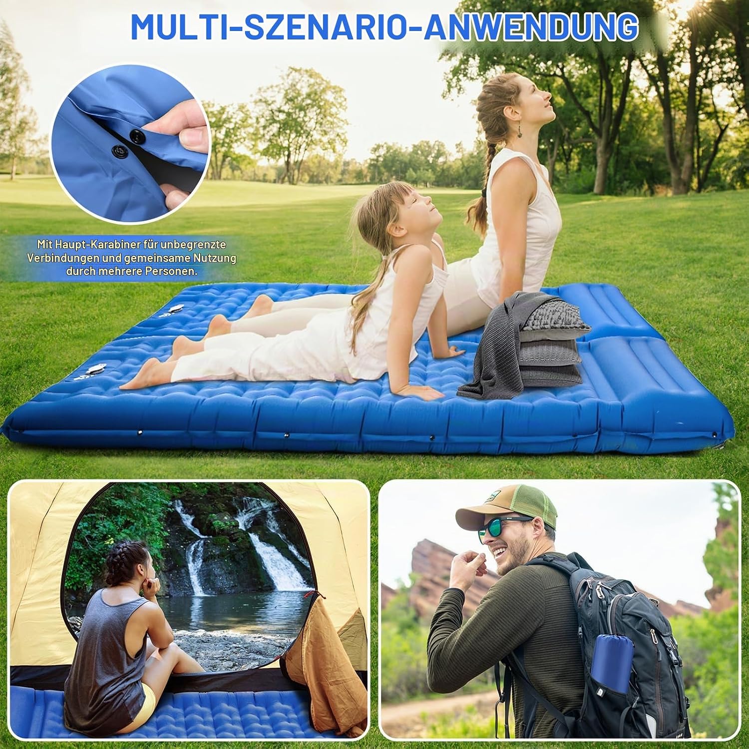Thumbnail 6 de BIAOQINBO Verbessertes Outdoor-Luftmatratze Blau – 13 cm Dicke, integriertes Kissen, Fußpumpe, 260 kg Belastbarkeit