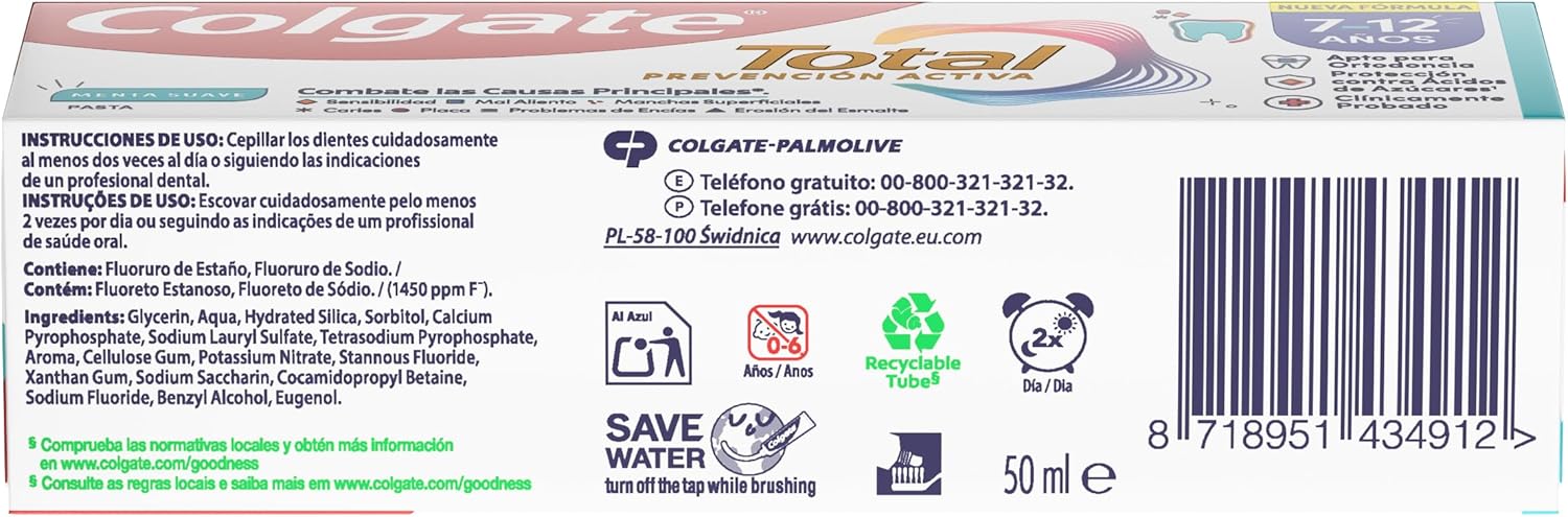Detalle de Colgate Total Junior Pasta Dental Infantil, Pack 12🦷