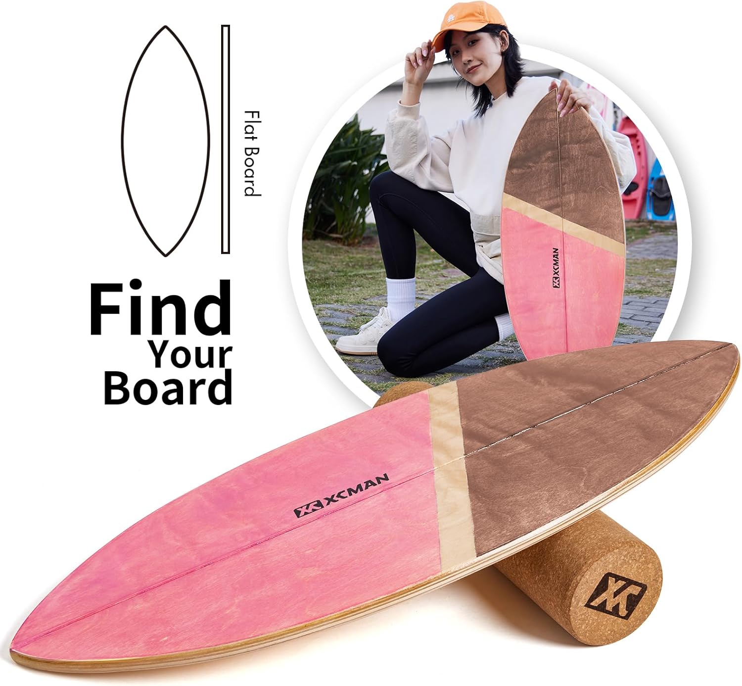 Thumbnail 1 de XCMAN Tavola da surf Balance Trainer con rullo in legno e superficie antiscivolo (fino a 158,8 kg)
