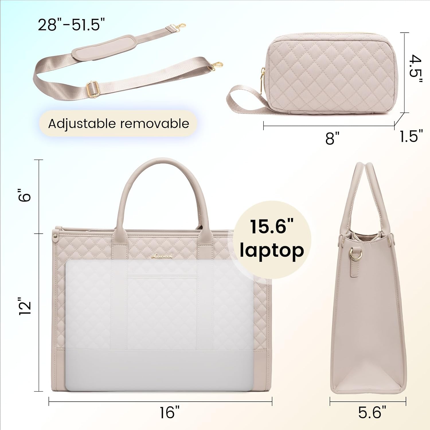 Thumbnail 4 de LOVEVOOK Laptoptasche 15,6 Zoll – Große, vielseitige Damen-Handtasche mit Schutz, Wasserabweisend und verstellbarem Tragegurt