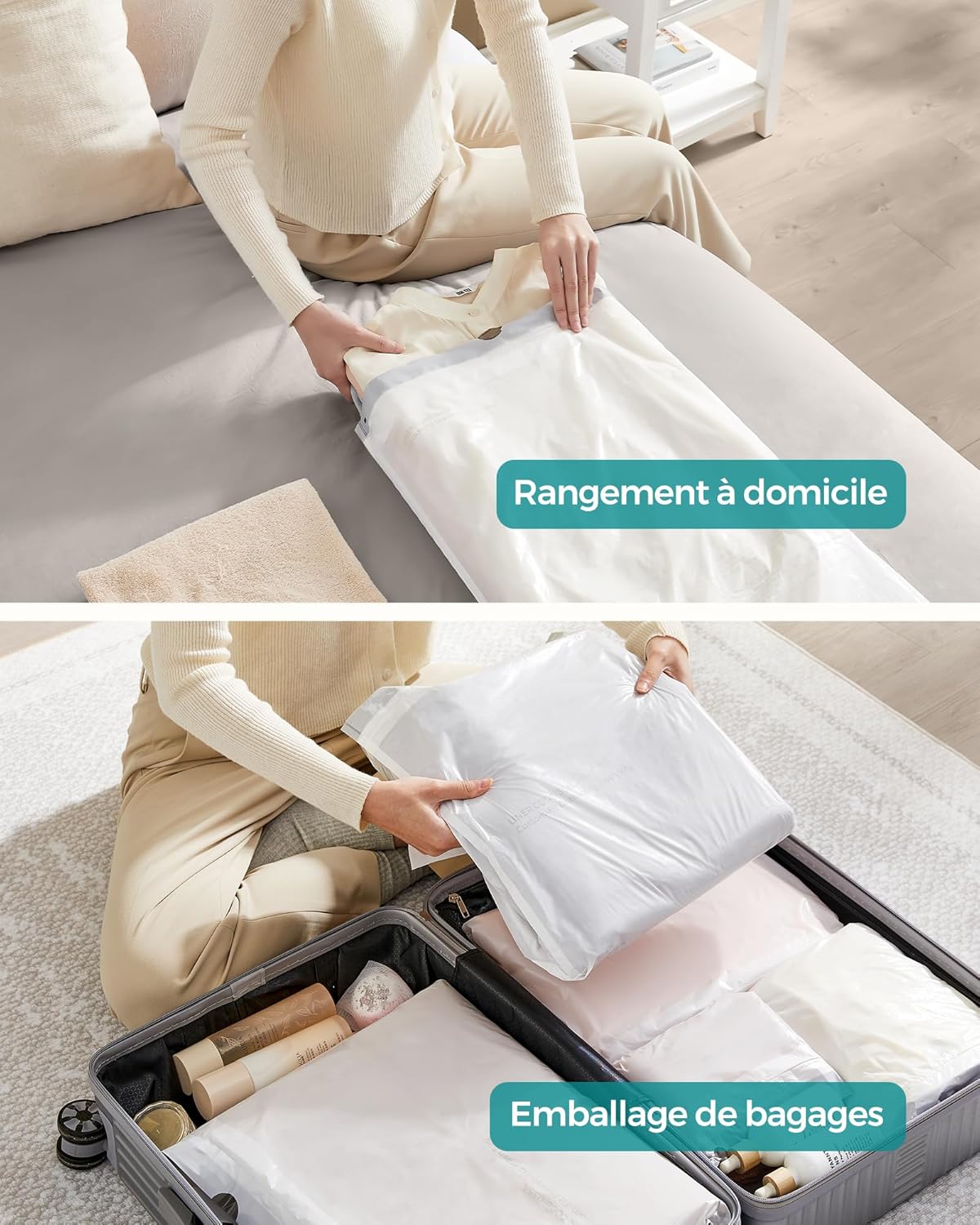 Detalle de SONGMICS Sacs Poubelles Résistants 15–20 L, 42 x 60 cm, 3 rouleaux (120 pièces) – Code 020A01, blancs