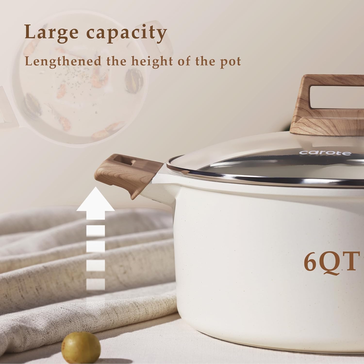 Thumbnail 4 de CAROTE 6 Qt Nonstick Stock Pot with Lid (White Granite), PFOA-Free 6 Quart Sauce & Soup Casserole