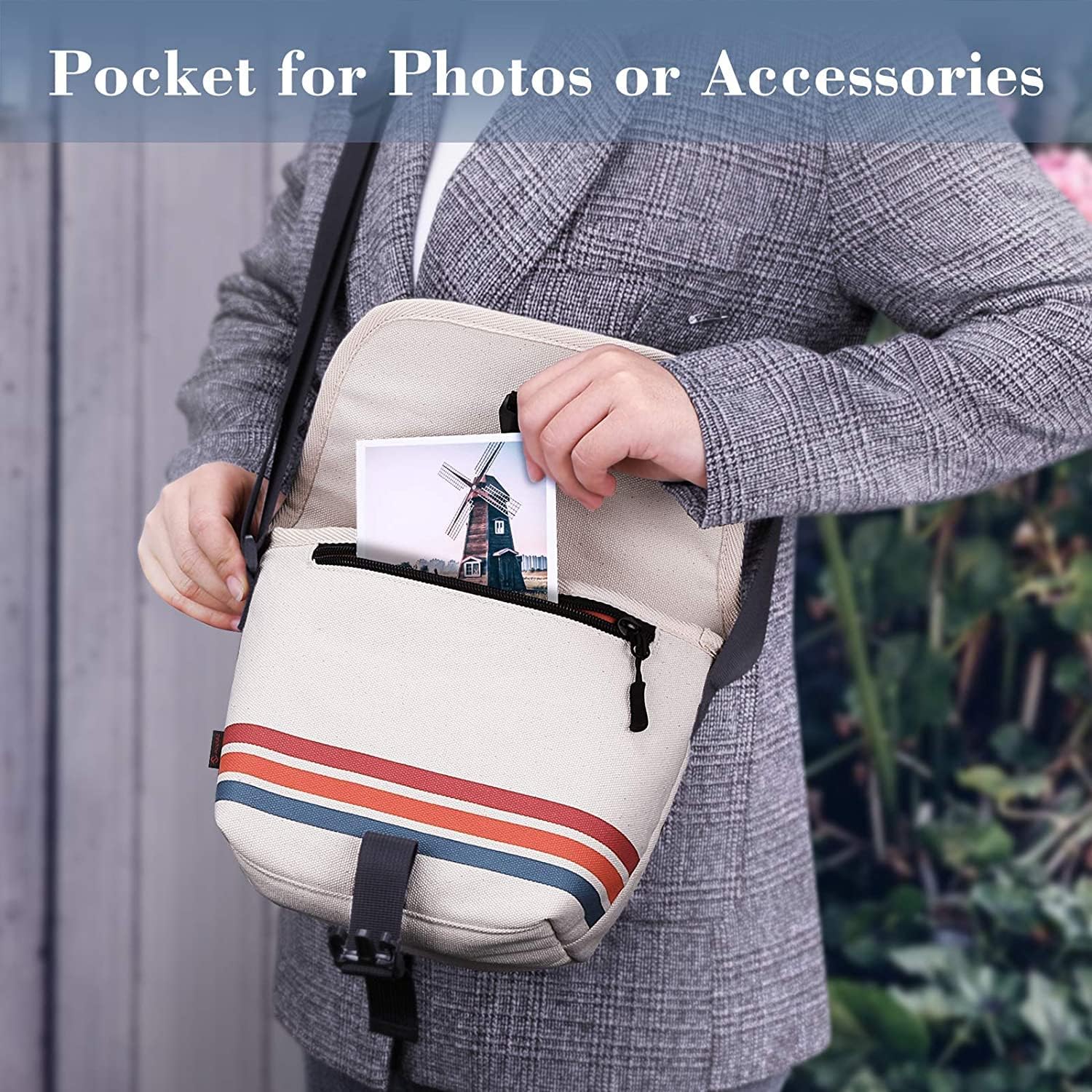 Detalle de FINTIE Schutzhülle für Polaroid Now/Now+ (Gen 2 I‑Type) – Segeltuch-Tasche mit verstellbarem Riemen