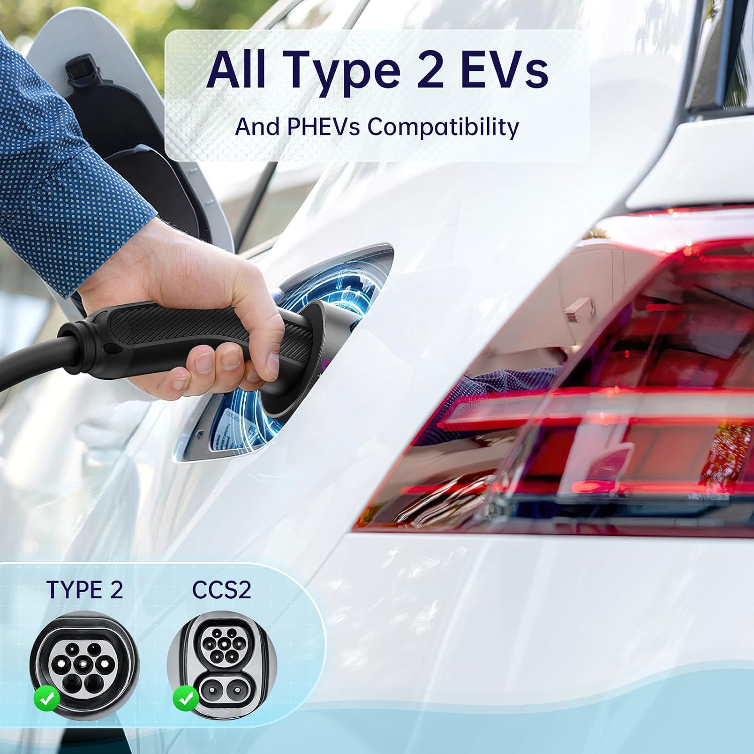 Detalle de QIAO Type 2 EV charging cable 22kW 7.5m
