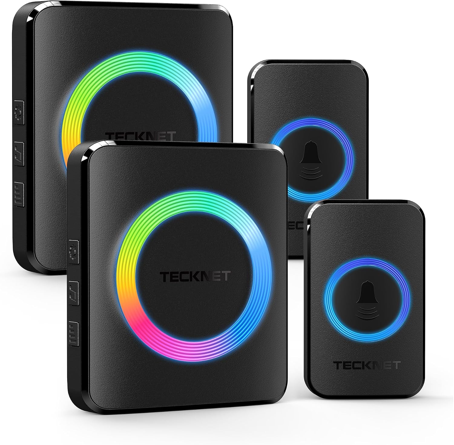 Detalle de TECKNET Funkklingel Set (IP65, 400 m Reichweite) mit 2 Sendern & 2 Empfängern, RGB-Blitz und 60 Melodien