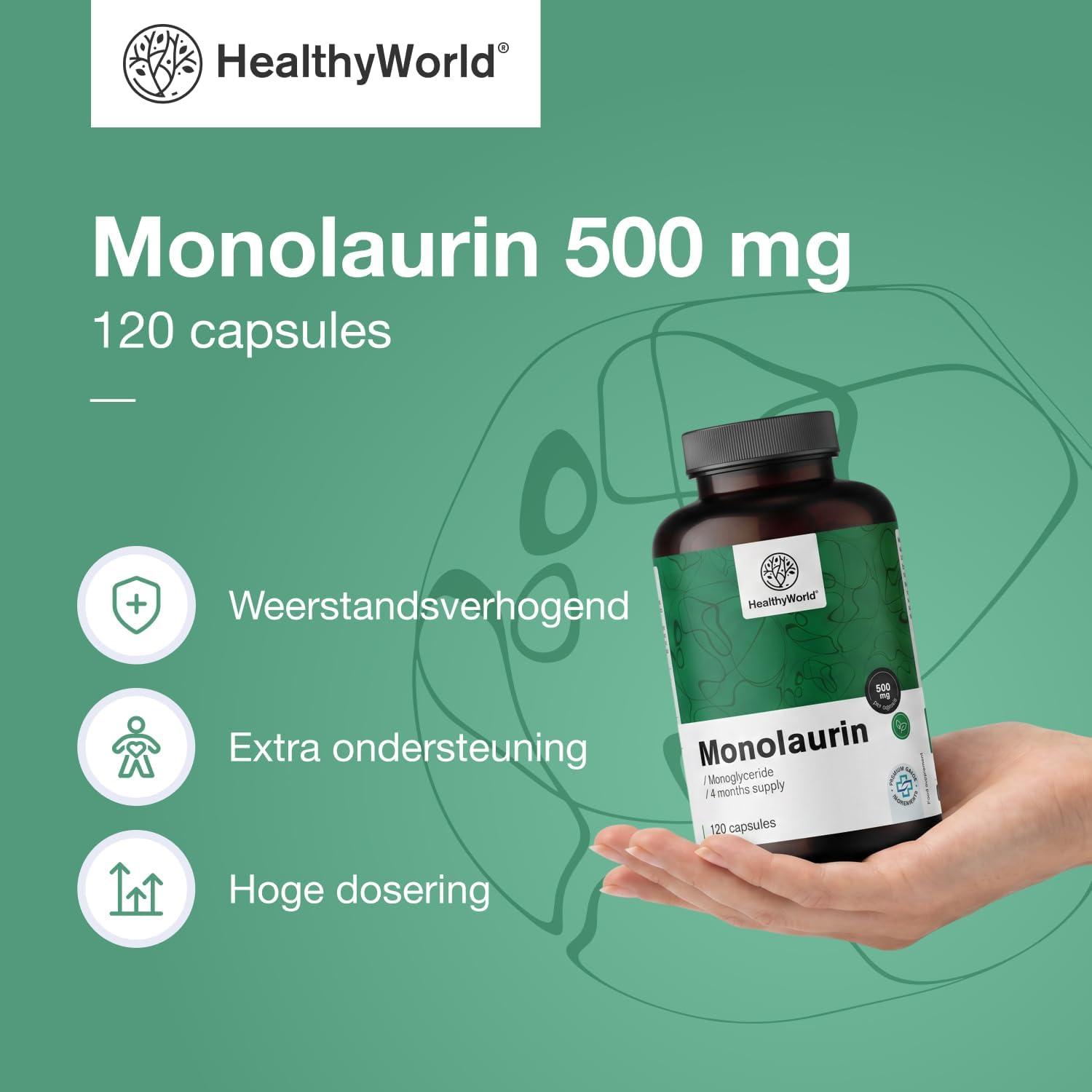 Thumbnail 1 de HealthyWorld Monolaurine – 120 plantaardige capsules, 500 mg per dagdosering