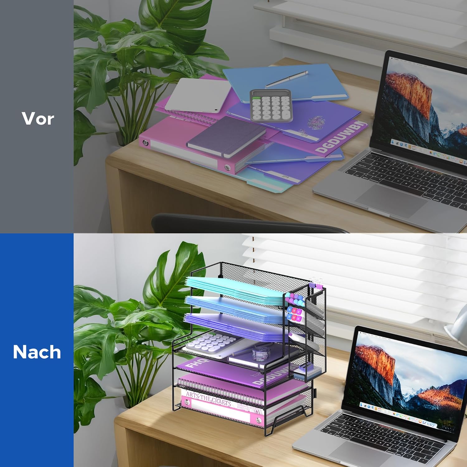 Detalle 2 de ReePlan Schreibtisch Organizer 7 Ebenen – Metallbriefablage mit 4 Flachen & 3 geneigten Ablagen (Stifthalter abnehmbar) – Platzsparender Büroorganizer