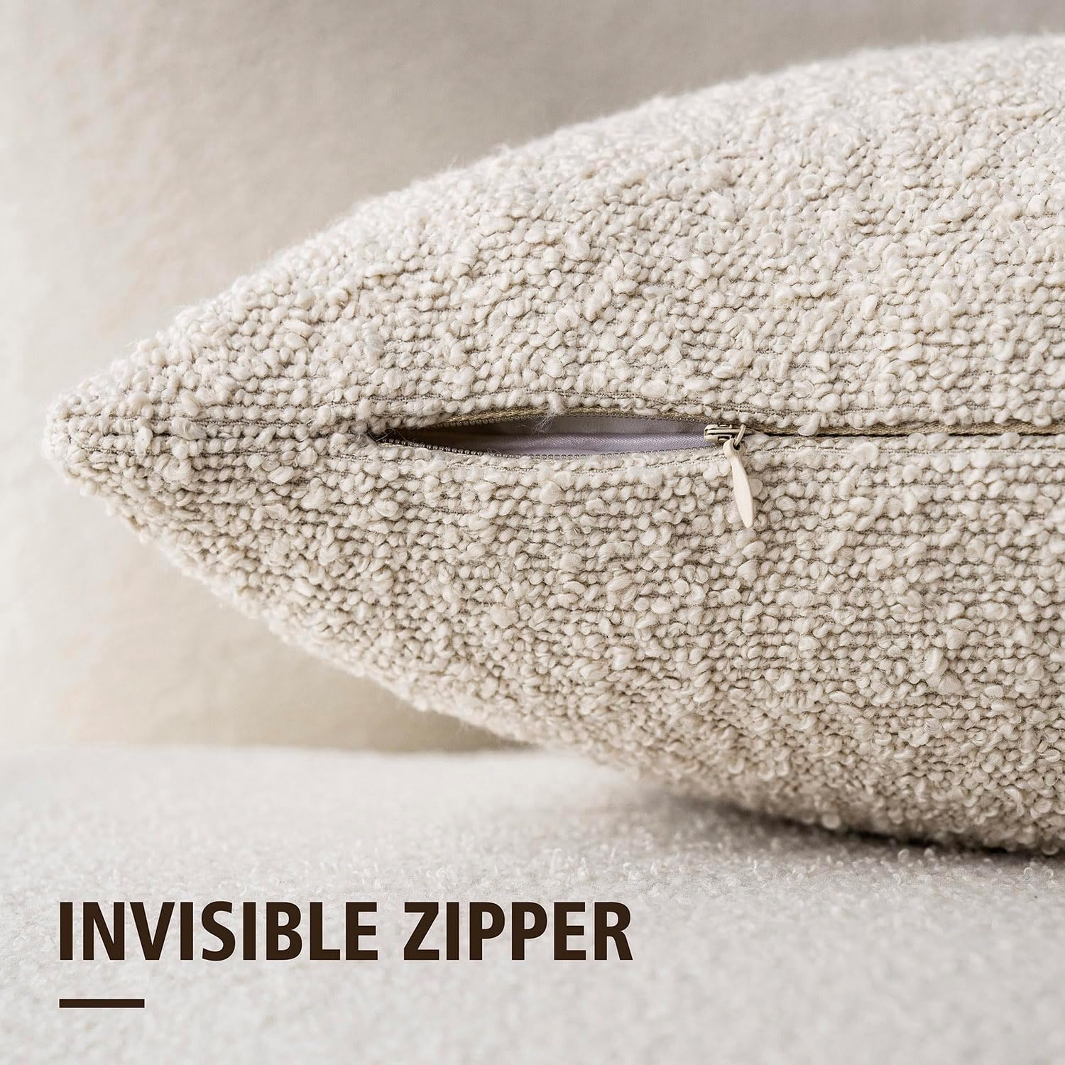 Detalle 2 de Foindtower 2-Pack Boucle Pillow Covers in Ivory Beige, 24 x 24 Inches