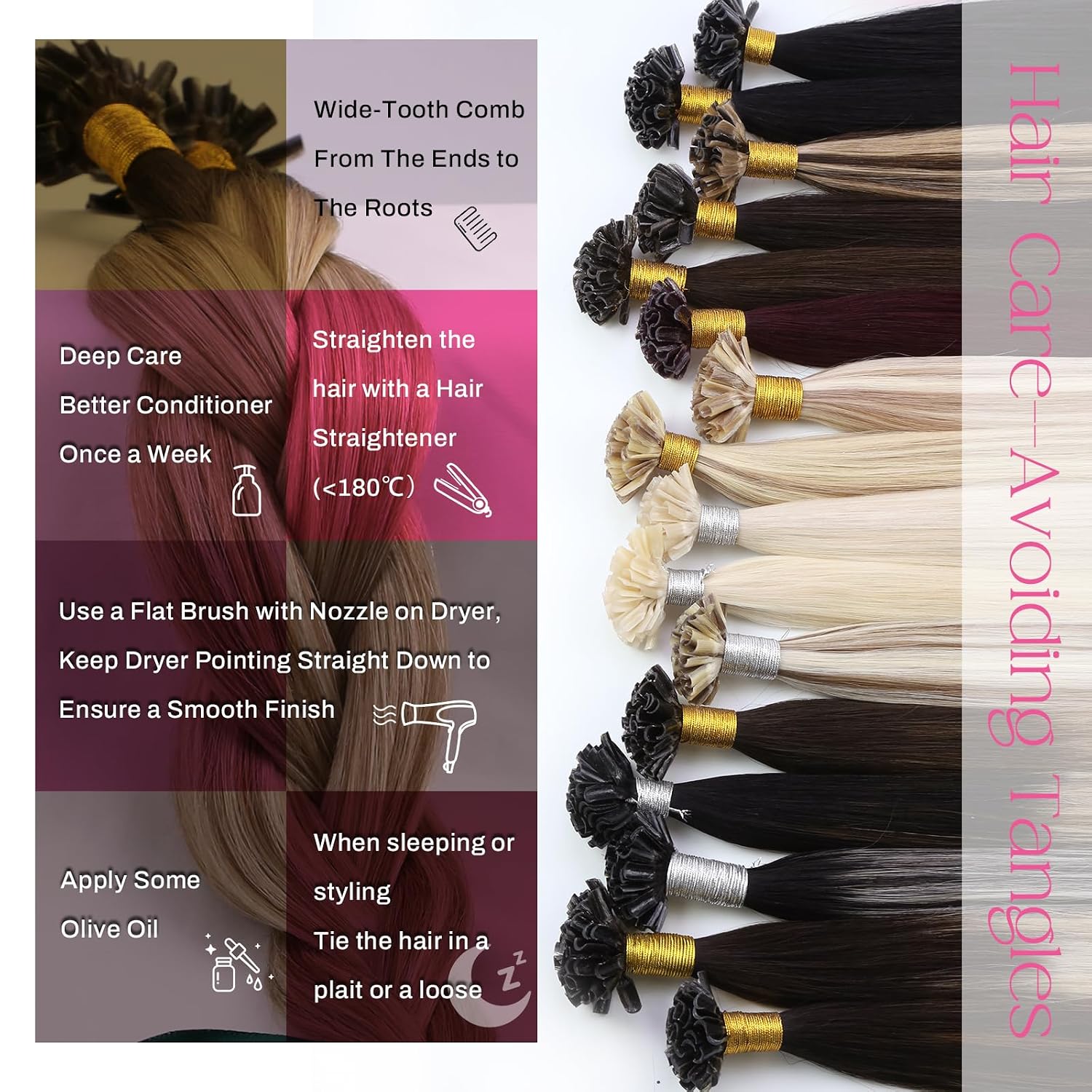 Detalle de Moresoo Echthaar Bondings – Keratin U tipi Extensions, Braun Ombre Blond, 55 cm, 50 g