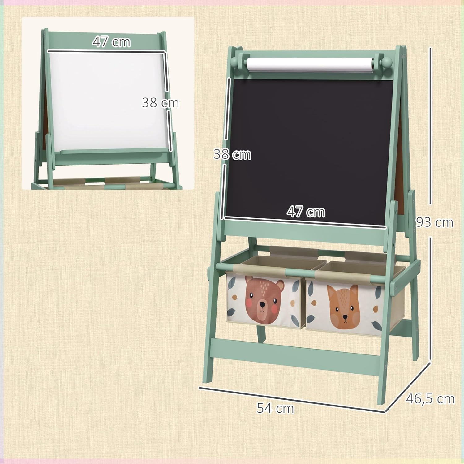 Thumbnail 6 de AIYAPLAY Tableau chevalet enfant ardoise double face – 54 x 46,5 x 93 cm vert, 2 paniers