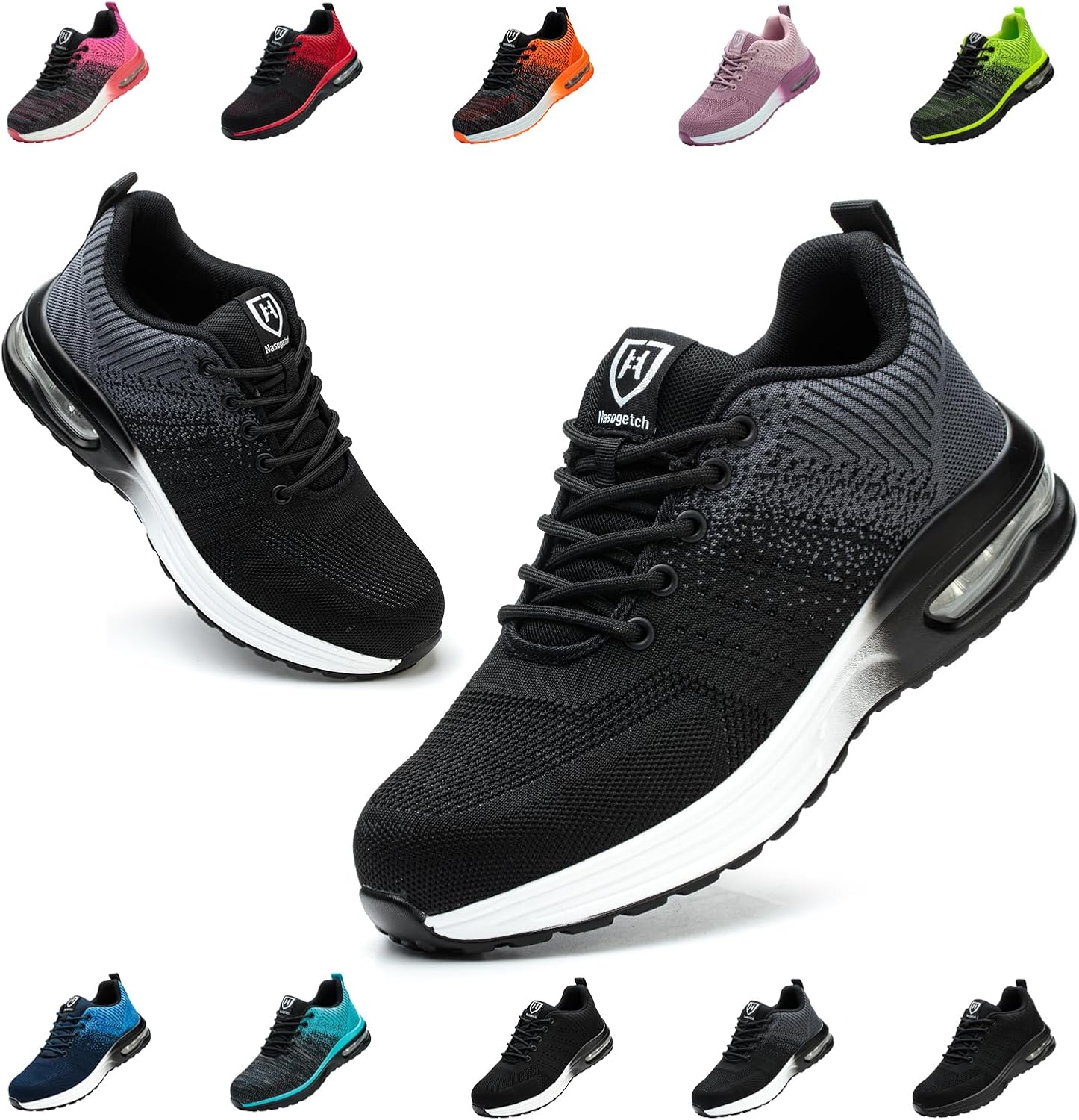 Detalle 2 de Bawalon Chaussures de sécurité légères avec embout acier – Respirantes, conviennent pour homme et femme, 36-46 – Noir pur EU 40