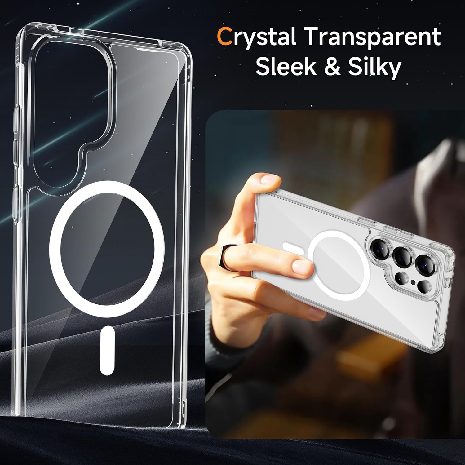 Detalle de ORETECH Magnetic Case for Samsung Galaxy S25 Ultra – Ultra Slim, Clear, MagSafe-Criendly