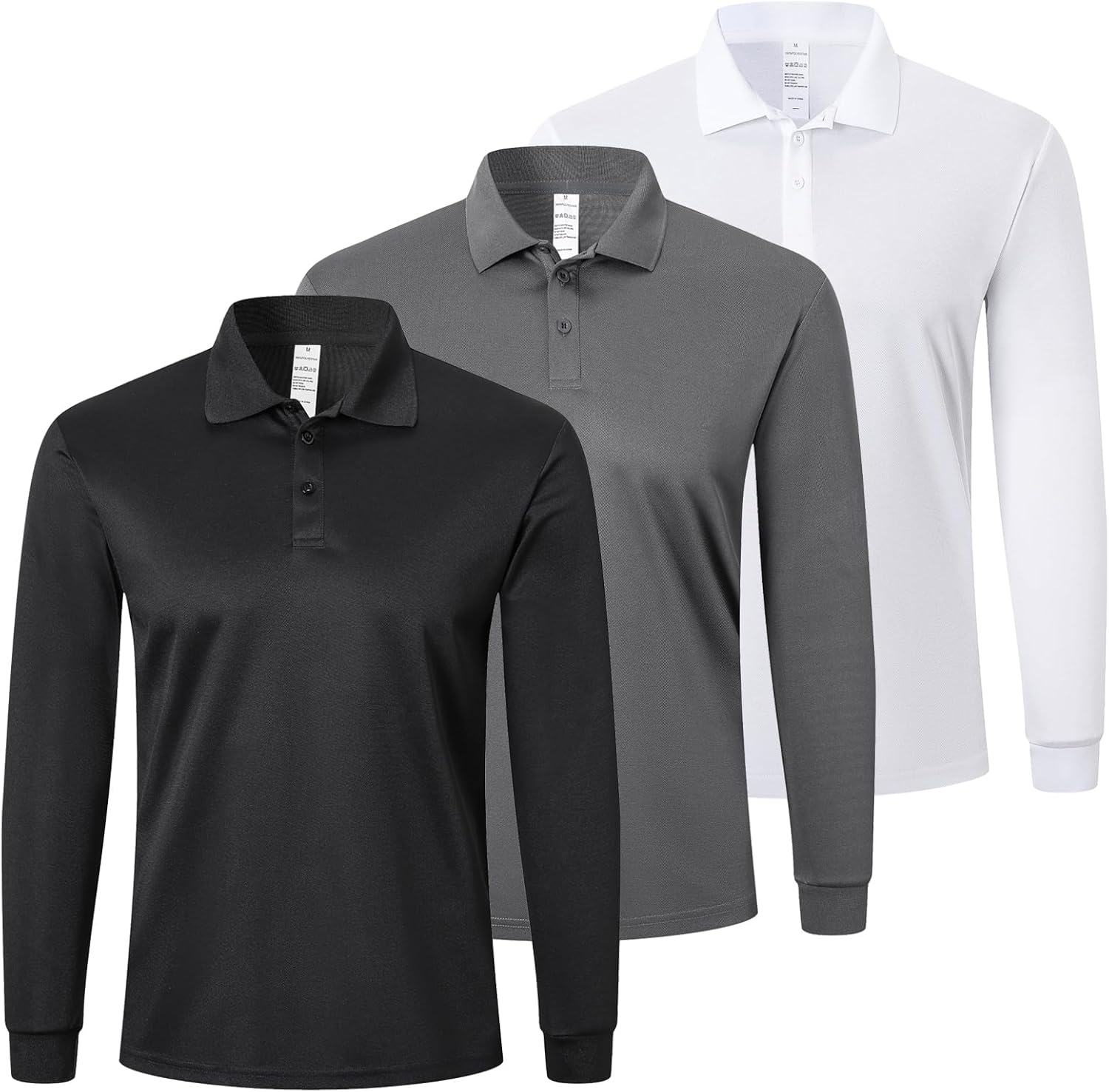 Detalle de ZENGVEE Men's Long Sleeve Polo Shirts 3 Pack – Quick Dry, Lightweight & Breathable