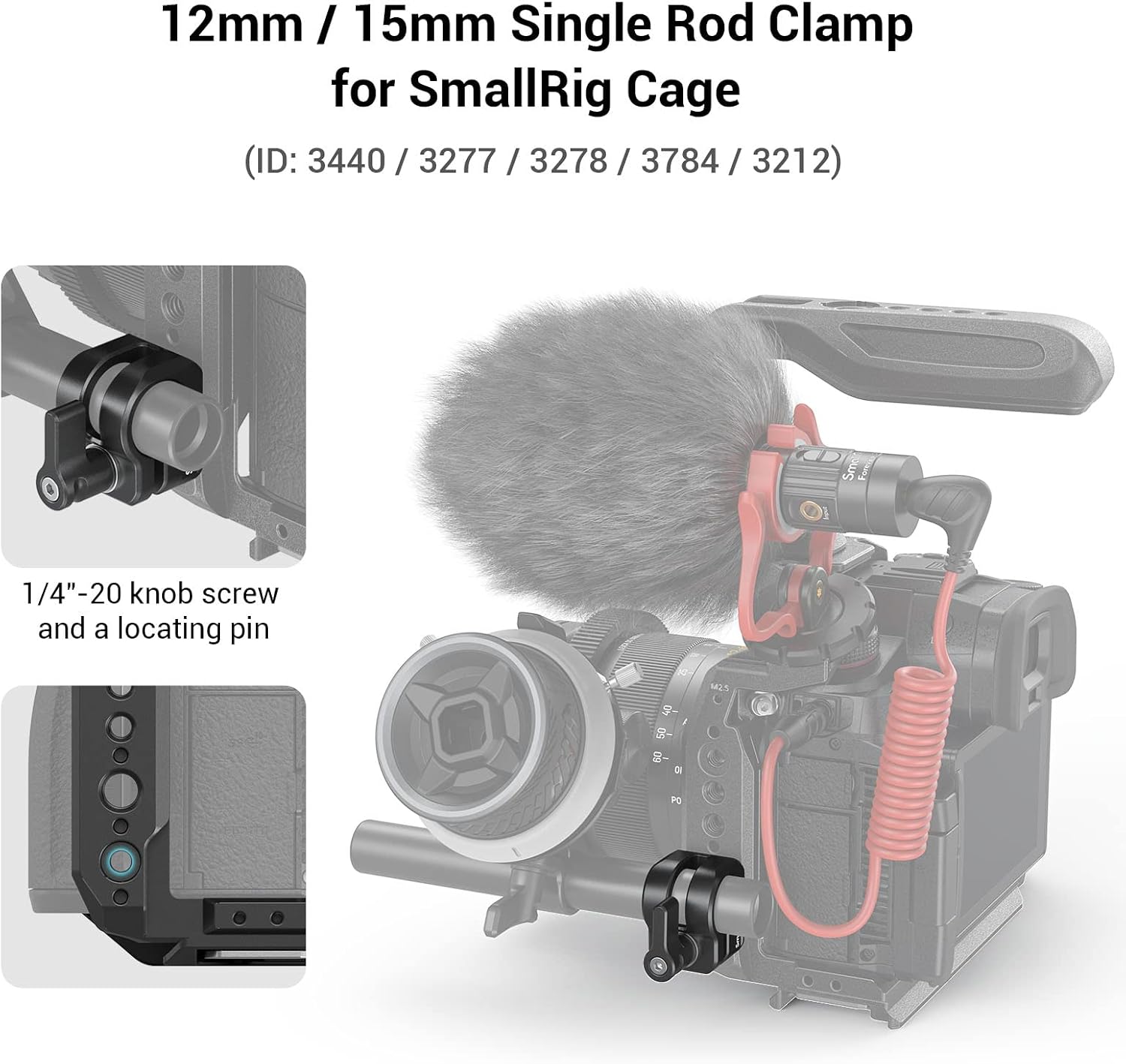 Detalle 2 de SMALLRIG 3598 staafklem voor camerakooi, 12/15 mm met adapter