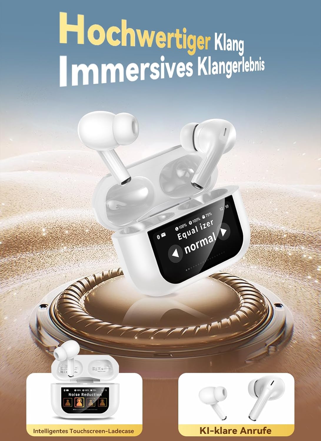 Thumbnail 5 de ZZU Kabellose Bluetooth-In-Ear Kopfhörer mit ANC & ENC, Smart Touch-Ladecase, 48 Std. Laufzeit (Weiß)